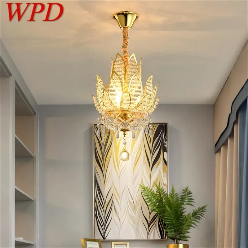 

WPD Gold Chandelier Fixtures Modern Creative Lotus Crystal Pendant Lamp Light Home LED for Decoration