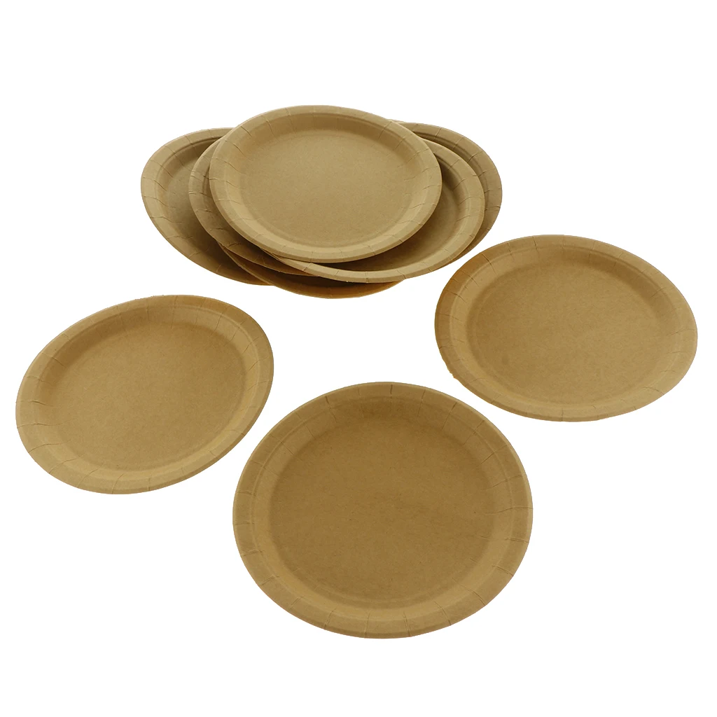 Disposable Dinner Plates Round Kraft Plates for Party Wedding Christening Catering Disposable Plate Cutlery Set  Dinnerware 