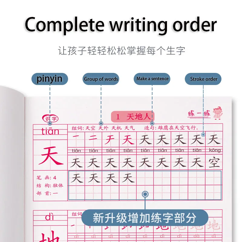 

6 piece primary school student 1-2 grades practicing copybook Chinese people teaching edition regular script tracing red edition