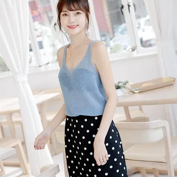 

RUBICK Hollow Sleeveless Solid Color Knitted Waistcoat for Women Wearing Summer Short Back Mesh Bottom Sling Jacket Vest