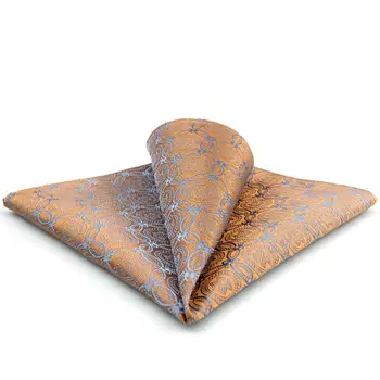 

EH26 Orange Grey Silk Mens Pocket Square Wedding Handkerchief Geometric Classic