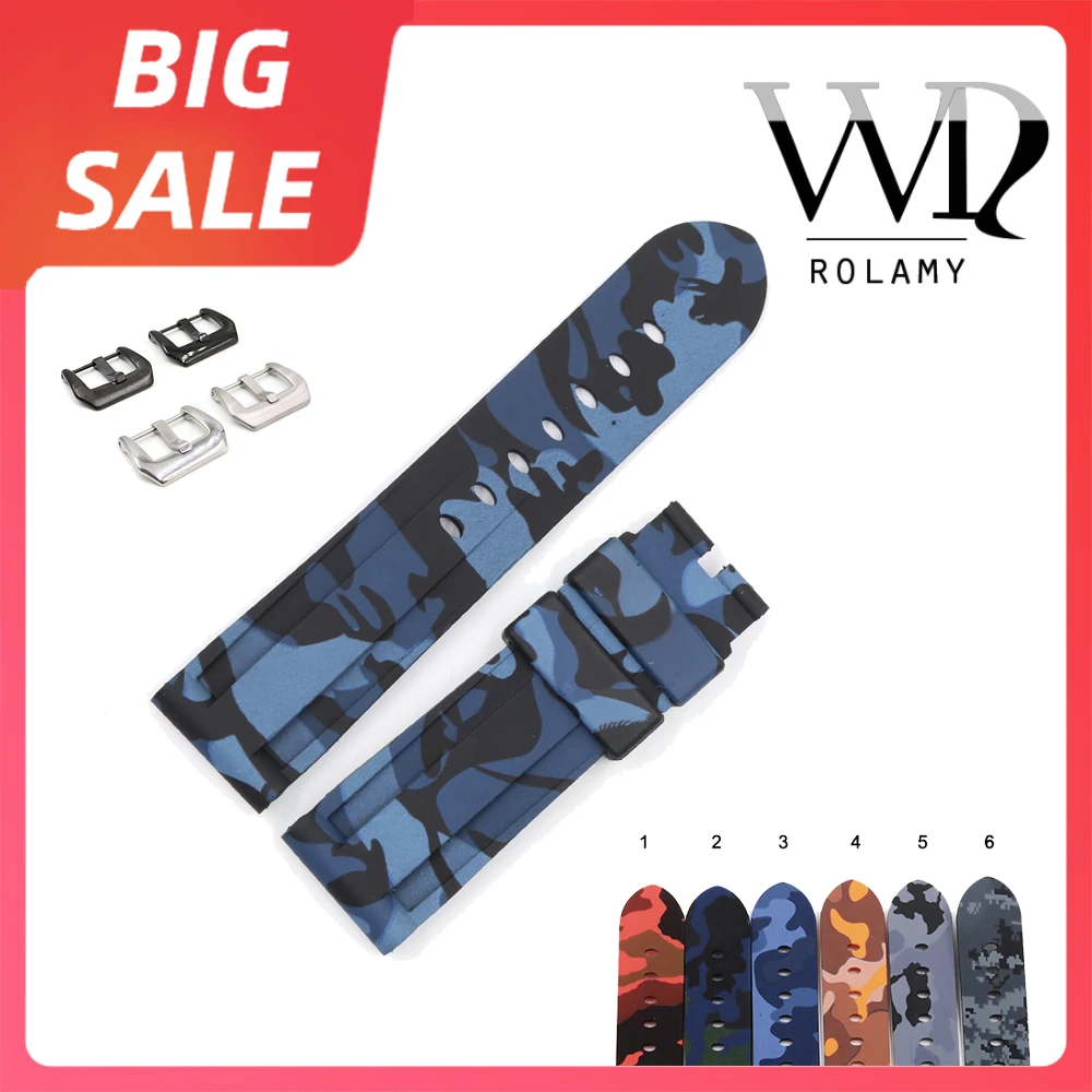 Rolamy 24 Millimetri Top Di Lusso Digitale Blu Watch Band Strap Impermeabile Della Gomma Di Silicone Banda Loop Per Panerai Luminor Cinturino Di Ricam