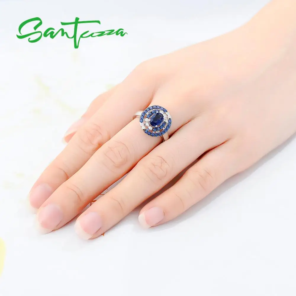 SANTUZZA, серебряное кольцо для женщин, 925 пробы, серебряное, уникальное, блестящее, голубое, фианит, кольцо, вечерние, модное ювелирное изделие