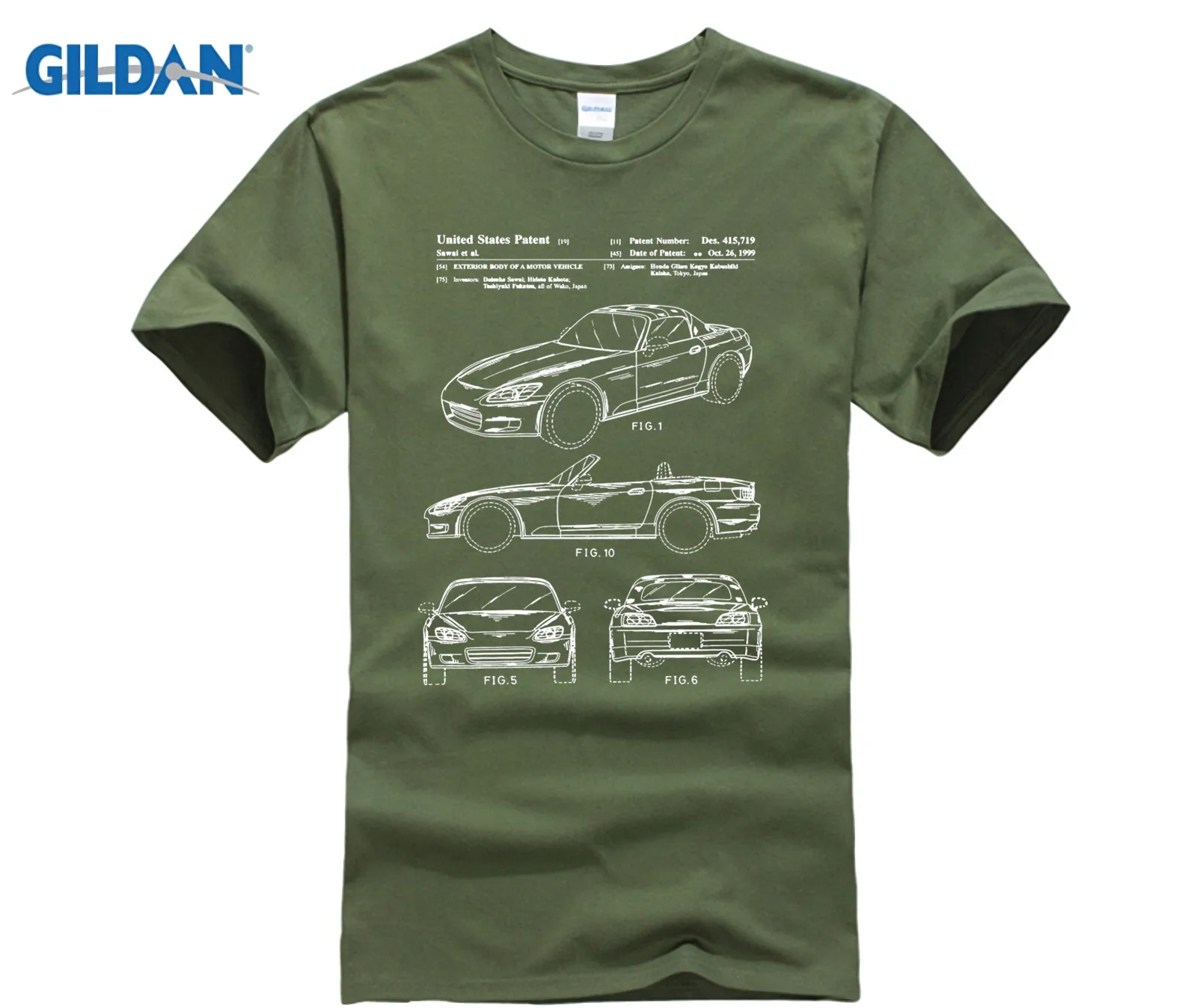 army green Honda S2000 патент белая футболка - Цвет: army green