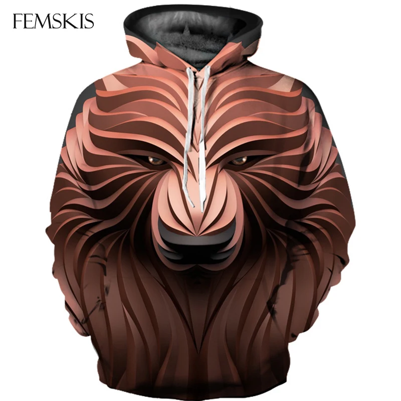 

FEMSKIS New Fashion Hoodies Brown Bear Graphic For 3D Printed Hooded Sweatshirt Men And Women Harajuku Pullover Sport Wear