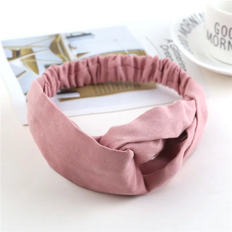 pink Модная женская повязка на голову, платье в клетку с бантом и повязка на голову из замши со резинка для волос, тюрбан эластичный Головные уборы головы Обёрточная бумага Для женщин аксессуары для волос - Цвет: pink