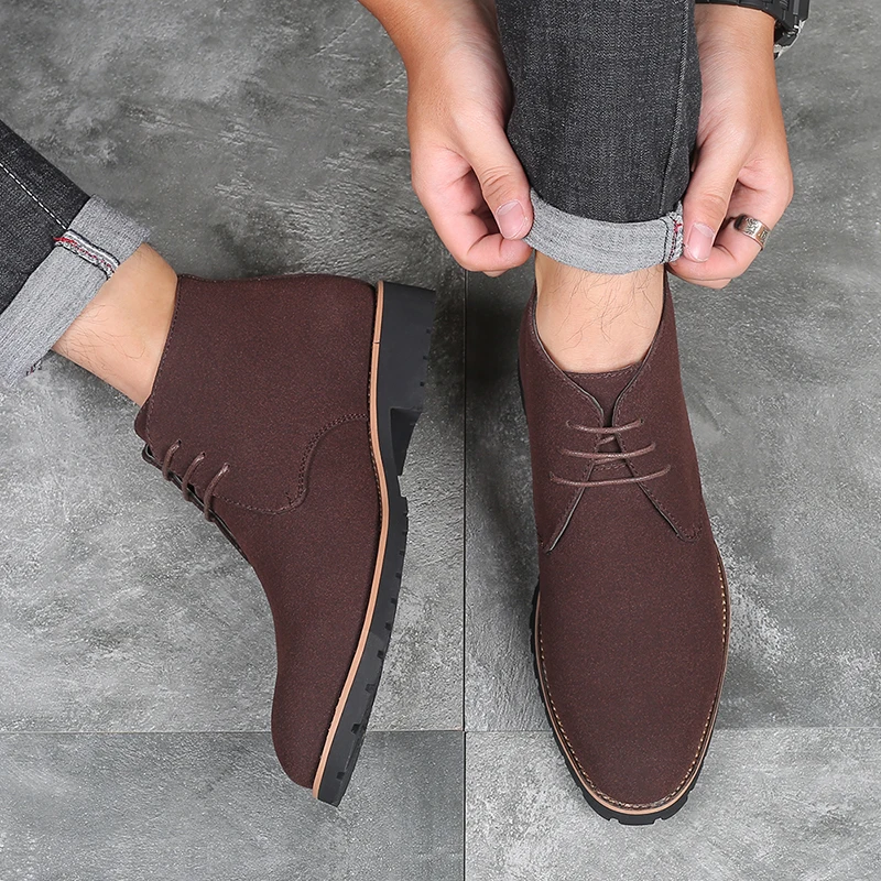 Suede Leather Boots Men Winter Casual Shoes Autumn Business Ankle Boots Plus Size Fashion Lace-Up Male Botas Hombre