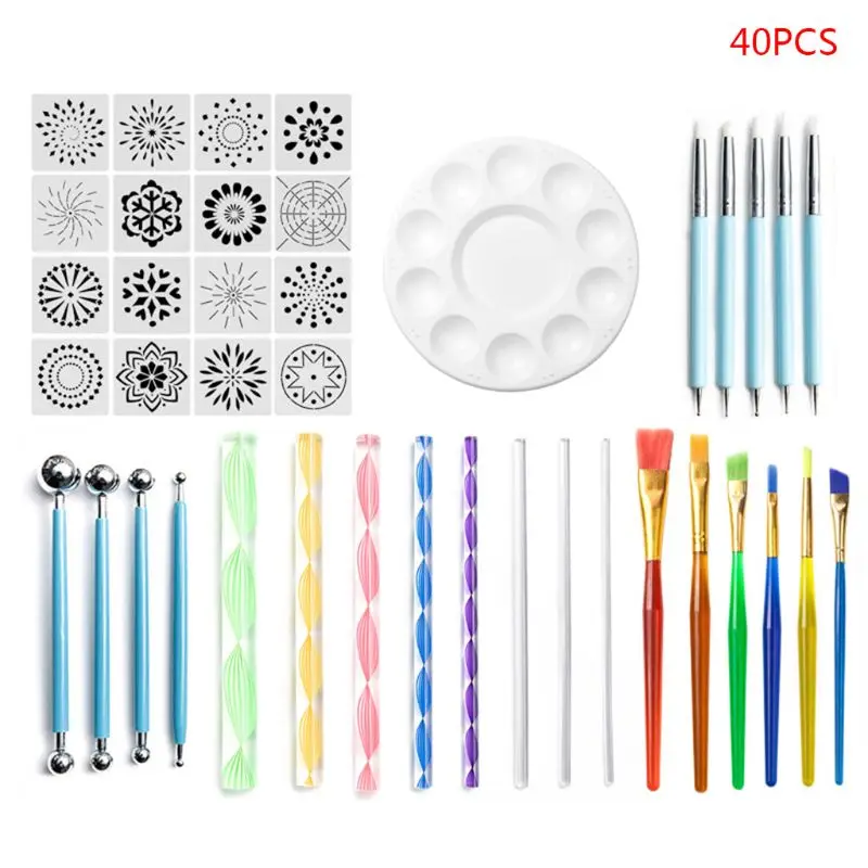 

41pcs/set Mandala Dotting Tools for DIY Painting Rock Pen Stencil Template Brush Tray