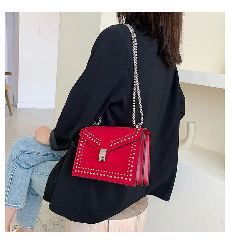 Vintage Leather Crossbody Bags For Women Travel Handbag Chain Fashion Rivet Lock Small Shoulder Messenger Bags Female Flaps