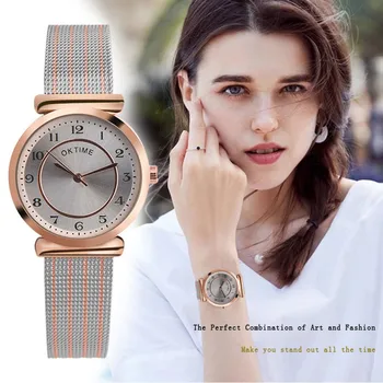 

Modern Fashion Quartz Watch Women's Creative Fashion Casual Wrist Watch Women's Student Watch Luxury Magnetic Buckle Mesh Band