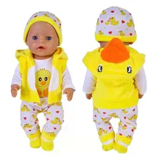 

2021 New Baby New Born Fit 18 inch 43cm Doll Clothes Accessories Yellow Duck 3-piece Suit For Baby Birthday Gift
