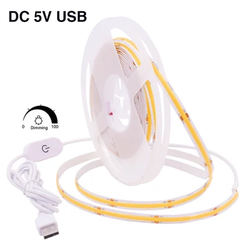 Dimmerable COB Strip DC 5V USB 320 LEDs/m White/Warm White/Red/Blue/Green 고밀도 유연한 LED 테이프, RA90 FOB LED 조명