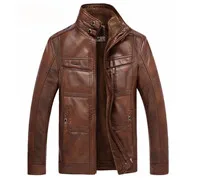 Light brown Популярные кожаные куртки мужские пальто 5XL брендовая Высококачественная верхняя одежда из искусственной кожи мужская деловая зимняя куртка из искусственного меха флисовая одежда - Цвет: Light brown