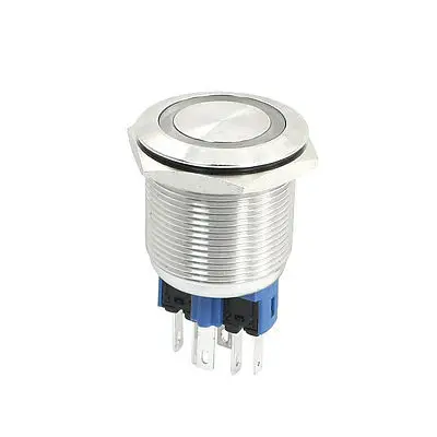 

Blue LED Light 24V Latching 6 Pin Metal Push Button Switch AC 250V 5A SPDT
