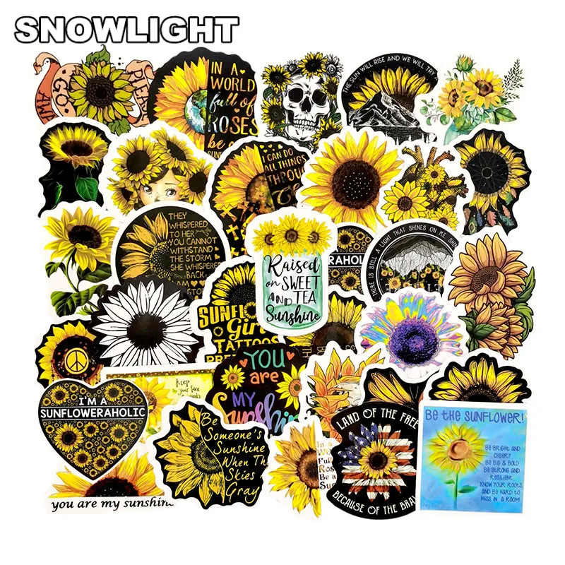 10/30/50pcs/set Yellow Sunflower Cartoon Travel Stickers For Waterproof Diy Refrigerator Motorcycle Skateboards Suitcase Luggage