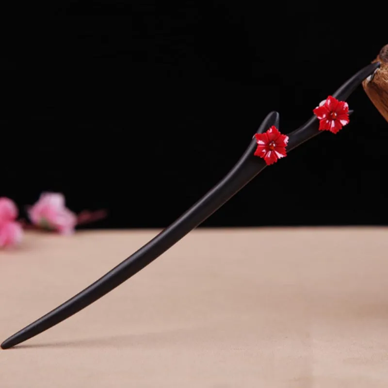 Черный Kanzashi, заколка для волос, заколка-булочка, держатель черного дерева, черное дерево, смола, роза, стиль, китайский, японский стиль, кимоно, юката, аксессуар HS012 - Цвет: Черный