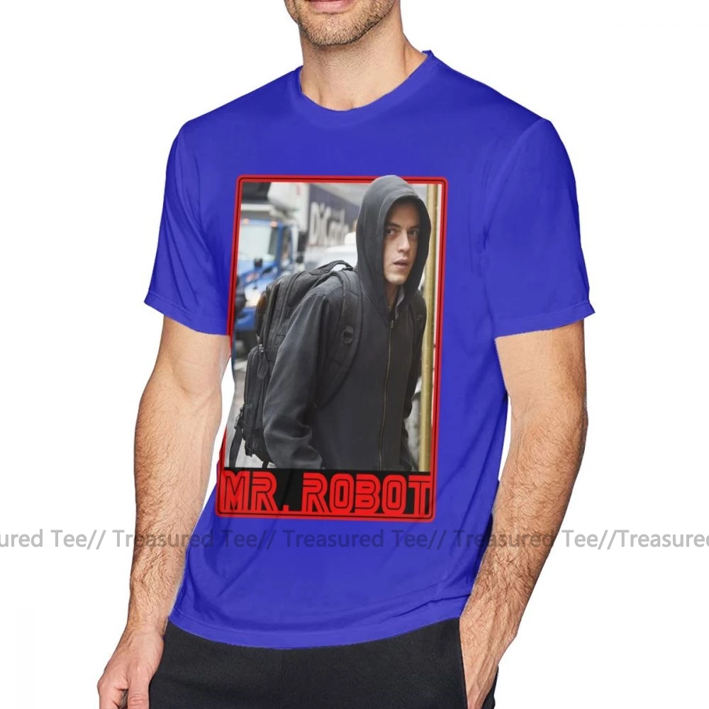 Футболка Mr Robot, Футболка Mr Robot Elliot Alderson, забавная Футболка с принтом, футболка с коротким рукавом, плюс размер, хлопковая Мужская Уличная футболка - Цвет: Blue