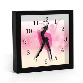 

Square Frame Princess Pink Ballerina Dance Wall Clock Ballet Dancer Hexagon Table Desk Clock Silent Non Ticking Girl Room Decor