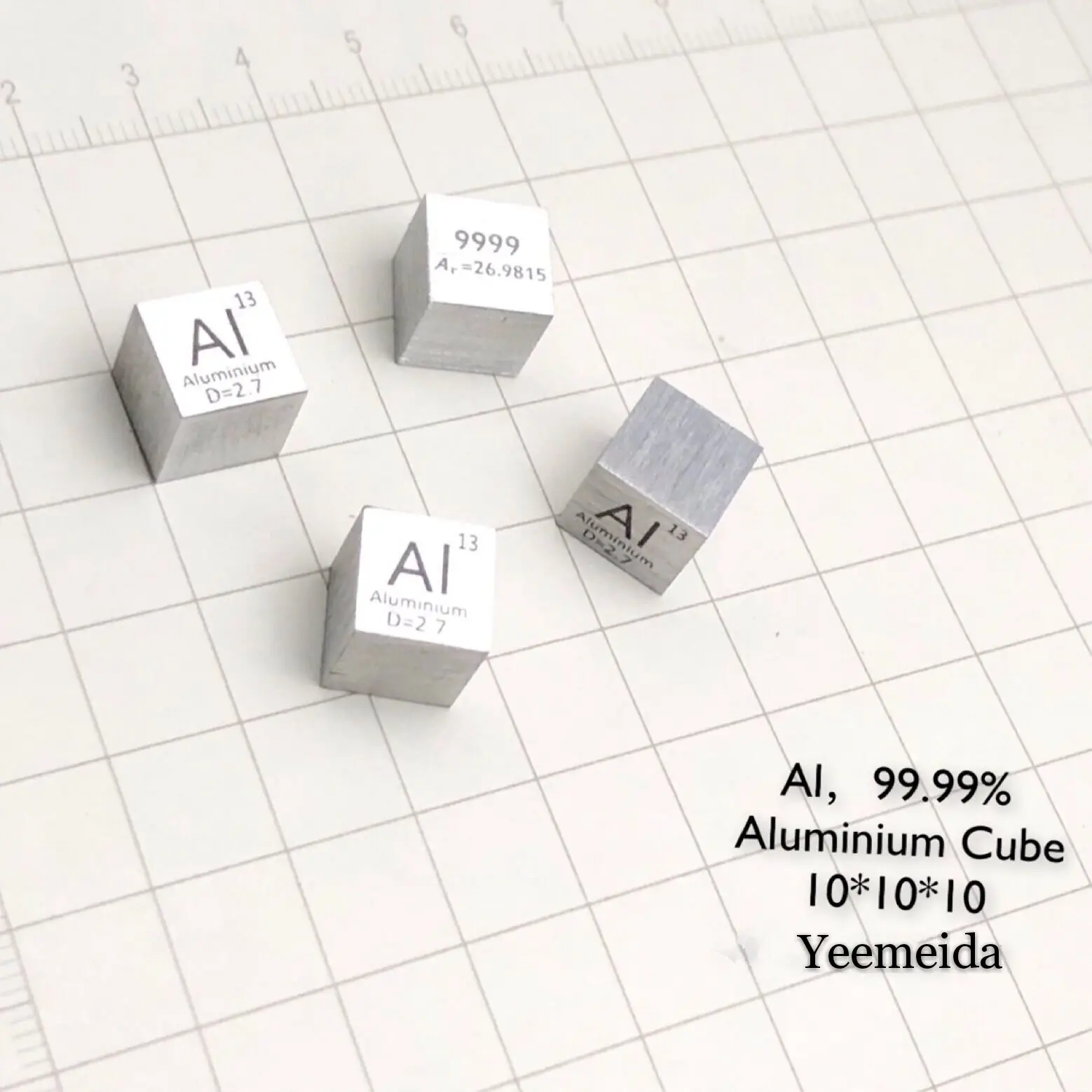 

Aluminium AI Periodic Table Cube 99.99% Pure Length 10mm Weight 2.7g