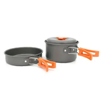 

Camping Cookware Kit Backpacking Hiking Gear Cooking Equipment Lightweight Compact Durable Cook Set with Orange Handle 1set
