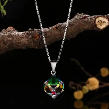 

LEKANI Rhombic Crystals From Swarovski Necklace 925 Sterling Silver Shape Rhombic Pendant Wedding Jewelry Necklace Gifts