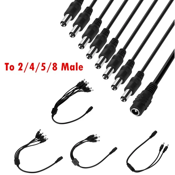 1:2 DC/1:4 DC/1:5 DC/1:8 divisor de energía DC Cable 1 hembra a 8 hombre 5,5x2,1mm Puerto Pigtals 12V 12V