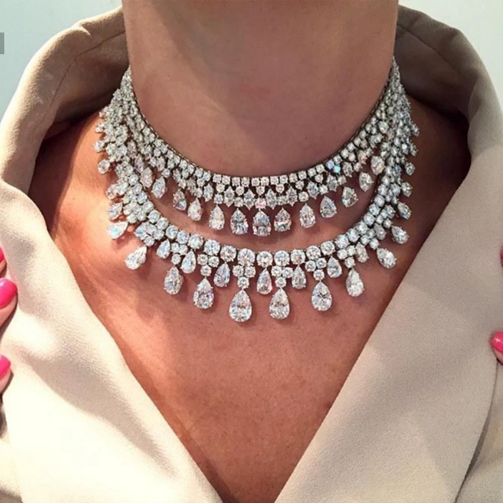 HIBRIDE Dubai Women Jewelry Sets Water Drop Shape Cubic Zirconia Necklace Earring Set aretes de mujer Wedding Accessories N-1296