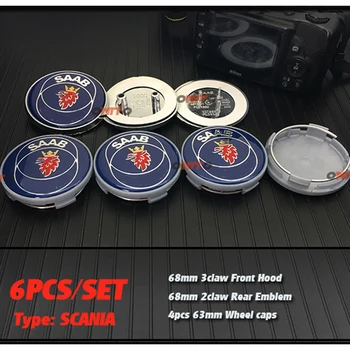 

for 9-3 9-5 93 95 BJ SCS 6pcs 68mm hood Emblem boot label wheel cap 63mm Car Wheel Center Cap Wheel Dust-proof emblem cover