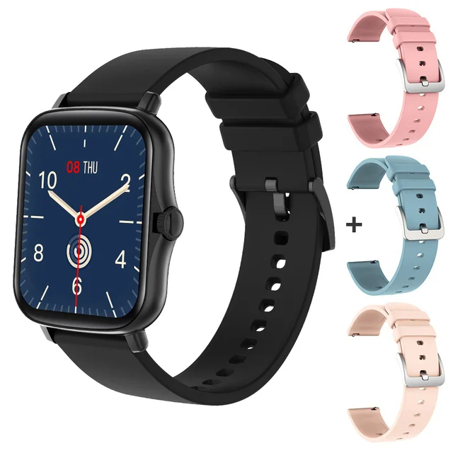COLMI P8 Plus 1.69 inch 2021 Smart Watch Men Full Touch Fitness Tracker IP67 waterproof Women GTS 2 Smartwatch for Xiaomi phone Black with 3 straps