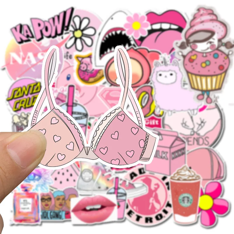 10/30/50PCS Pink Girl Cute Cartoon Graffiti Sticker Luggage Trolley Skateboard Guitar Personality Sticker Waterproof Wholesale