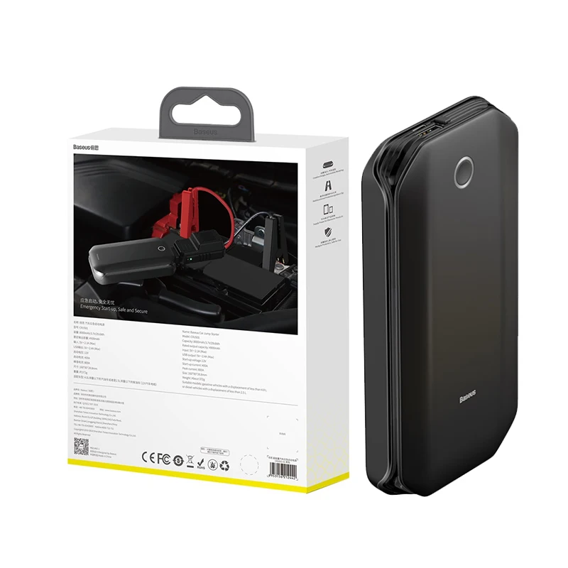 Black Baseus автомобильное пусковое устройство аккумулятор power Bank 800A Jumpstarter Авто Buster аварийный усилитель автомобильное зарядное устройство пусковое устройство - Цвет: Black