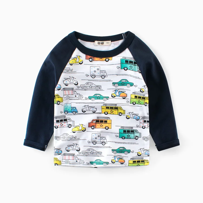 Oeak/весенне-осенняя футболка с длинными рукавами для мальчиков с принтом автомобиля из мультфильма; детская одежда; повседневные топы для малышей; футболки; детская футболка - Цвет: Noble blue sleeve