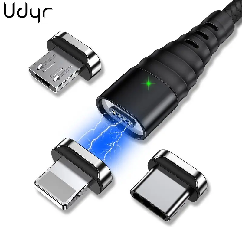 Udyr Магнитный кабель для зарядки Micro usb type C для iPhone кабель для освещения 3A провод для быстрого заряда type-C Магнитный кабель для зарядки телефона