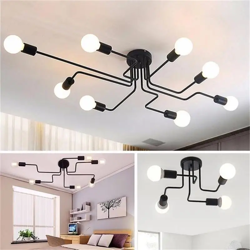  Oygroup Vintage Ceiling Lights For Home Lighting Luminaire Multiple Rod Wrought Iron Ceiling Lamp E - 32851997183