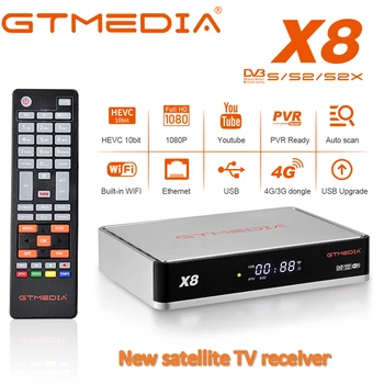 

New GTMEDIA X8 DVB-S/S2/S2X satellite TV receiver Update from V8 NOVA V9 super tv tuner built in 2.4G wifi for Spain Portugal TV