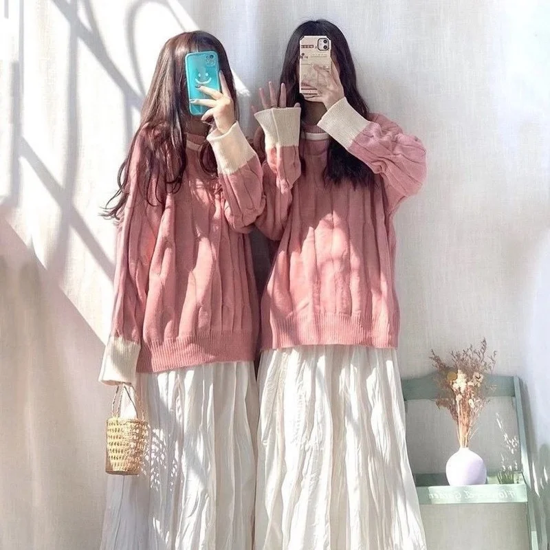 

Pullovers Sweaters O-Neck Long Sleeve Womens Clothing Thicken Warm Loose Students Mujer Casual Korean Knitting
