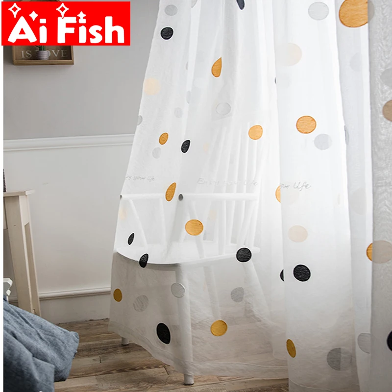 

Korean Colorful Circle Embroidered Sheer Curtains for Living Room Romantic Dot Sheer Tulle Drapes For Window Curtains MY255#5