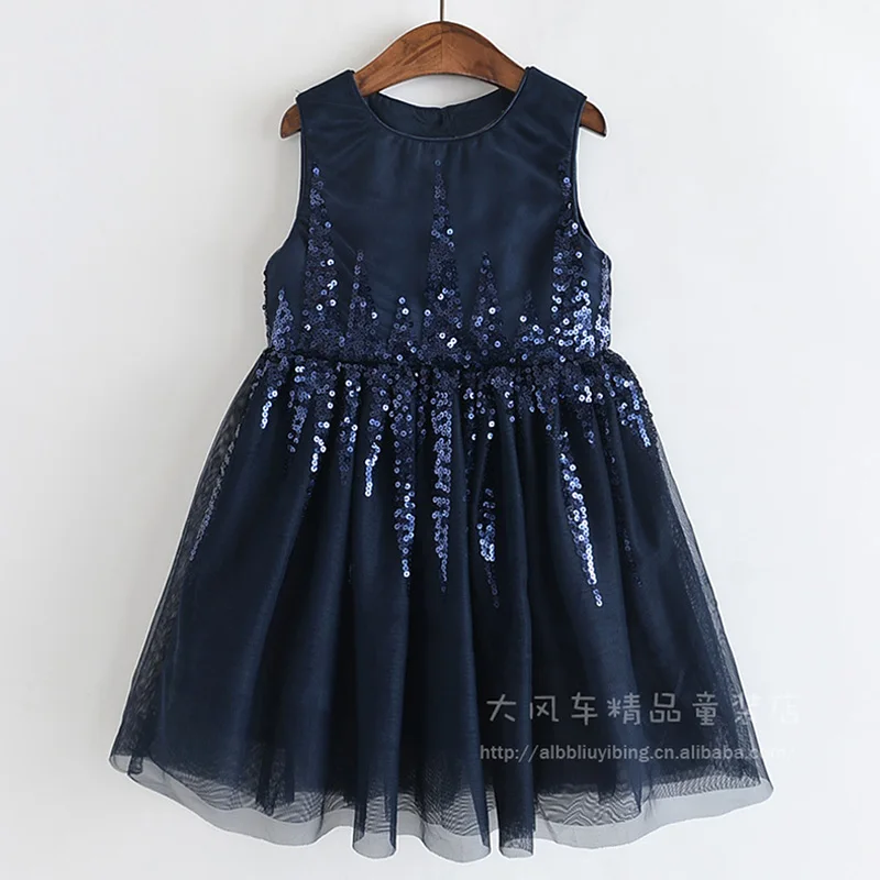 AX1361 Navy Blue Bear Leader/детское праздничное платье для девочек новые брендовые летние платья принцессы для девочек Милая одежда с блестками, детская одежда, костюм для детей возрастом от 3 до 9 лет - Цвет: AX1361 Navy Blue