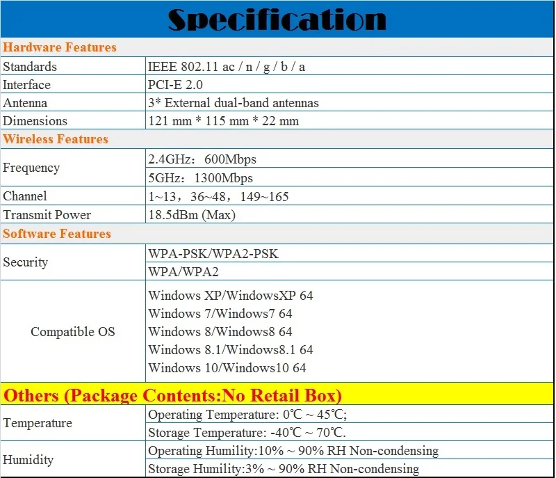 Chin-Firmware, 802.11AC PCI-E беспроводная сетевая карта, 2,4 ГГц 600 м 5 ГГц 1300 м, 1900 Мбит/с внешний WiFi адаптер, 3* Exter/антенны