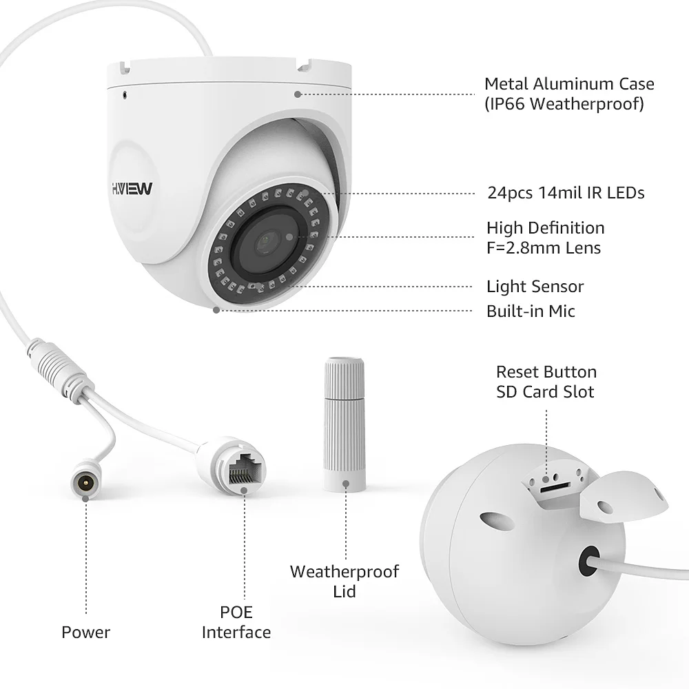H.View 8Mp Ip Camera Poe  4K Cctv Security Surveillance H.265 Audio Human Detection Dome SD Card Slot Camera For Poe Nvr Onvif