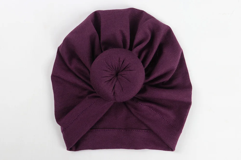 12 цветов, детские повязки на голову, повязка на голову из хлопка, зимняя теплая детская чалма, шапочка, эластичная повязка на голову, головной убор для От 1 до 2 лет - Цвет: Фиолетовый