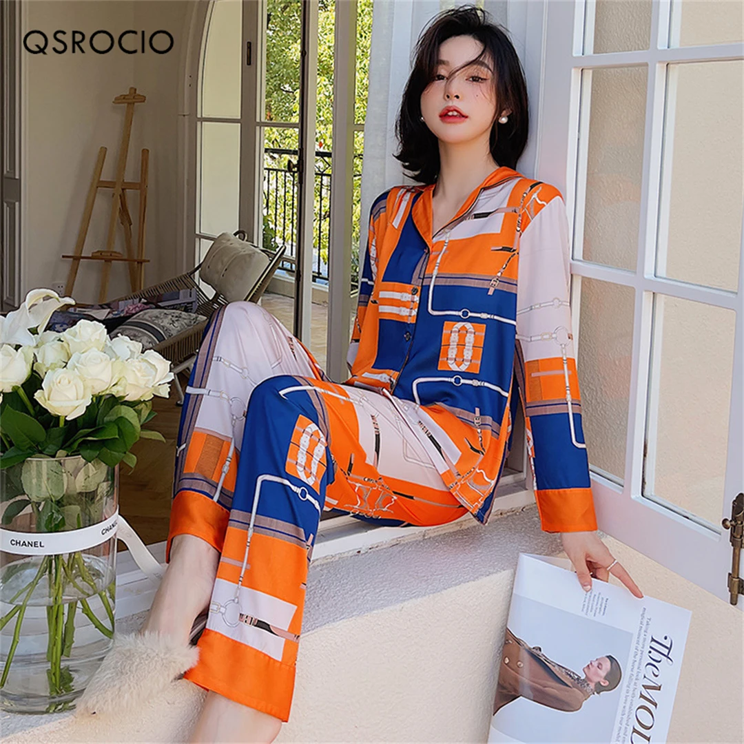 QSROCIO High Quality Women's Pajamas Set Luxury Style Sleepwear Silk