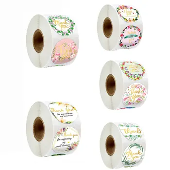

500Pcs/Roll 8 Styles Round Floral Thank You Stickers Wedding Party Handmade Scrapbooking Gift Packaging Seal Labels