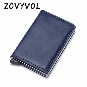 

ZOVYVOL 2020 Vintage Genuine Leather Antitheft Men Women Credit Card Holder Blocking Rfid Card Wallet Aluminum Metal Purse