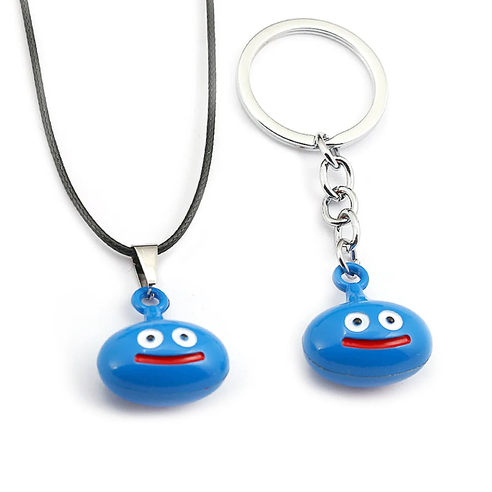 

Game Dragon Quest Warrior Kuesuto Key Chain Enamel Metal Slime Pendant Necklace Leather Chain Choker Jewelry Figure Cosplay