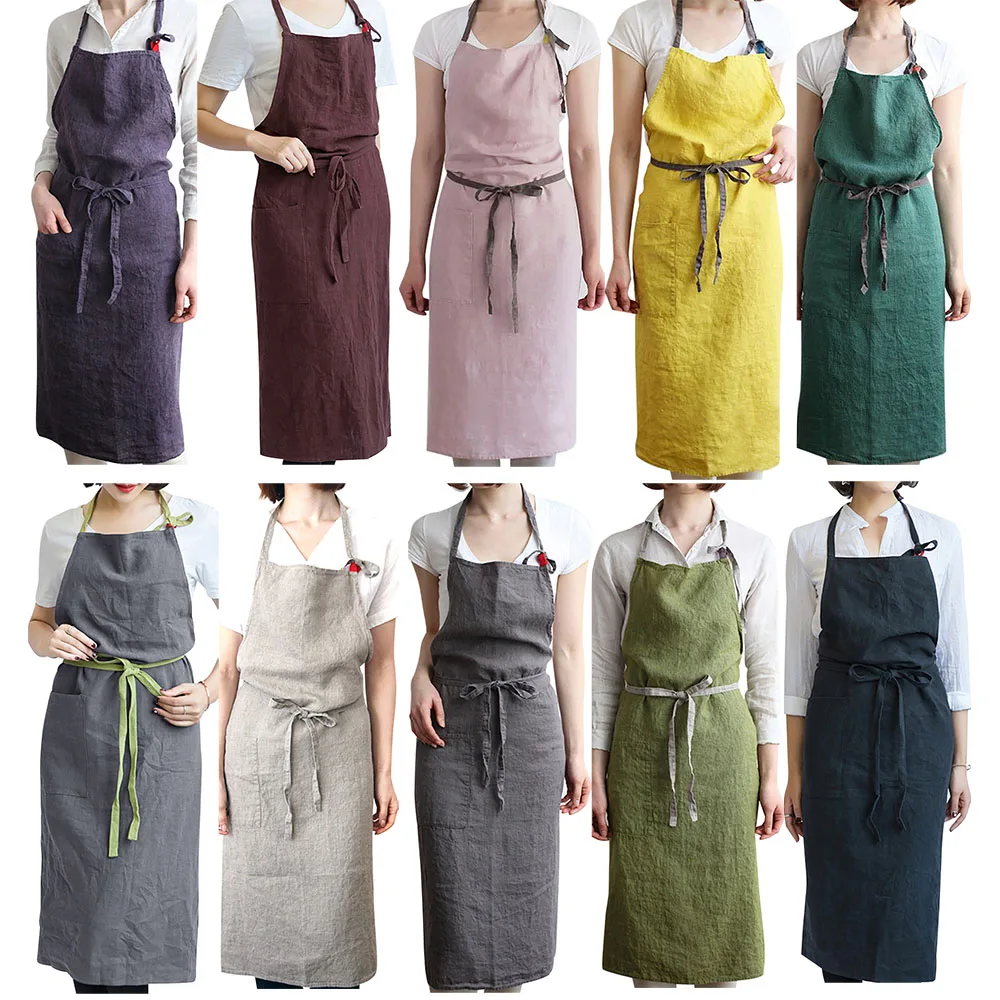 BAVER Premium Fashion Handmade Japanese Style Linen Apron with Packets for Kitchen Coffee Shop Waiter Studio dress