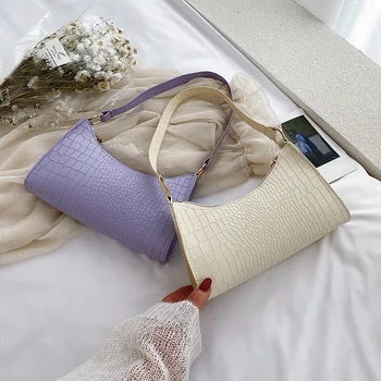 

Retro Alligator Pattern Small Shoulder Bags For Women 2020 Casual Solid Color PU Leather Underarm Bags Female Daily Totes Bolsa