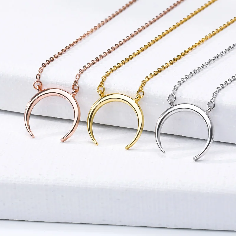 

Vintage Jewelry Simple Half Moon Necklace Rose Gold Chain Crescent Choker OX Horn Pendant Necklace For Women