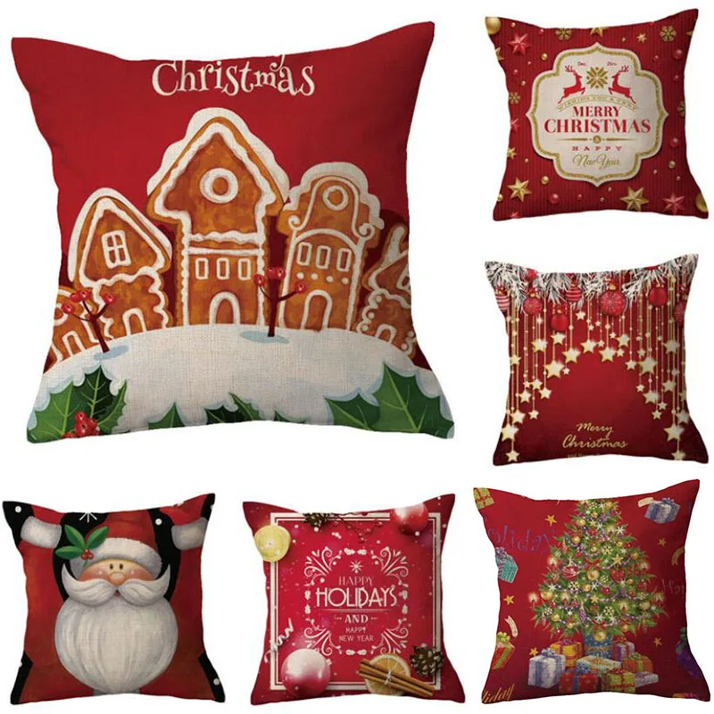 

2pcs/set Christmas Festival Pillowcase Sofa Decorated Cushion Cover Cartoon Xmas Santa Claus Red Color Pillow Case Home Textile