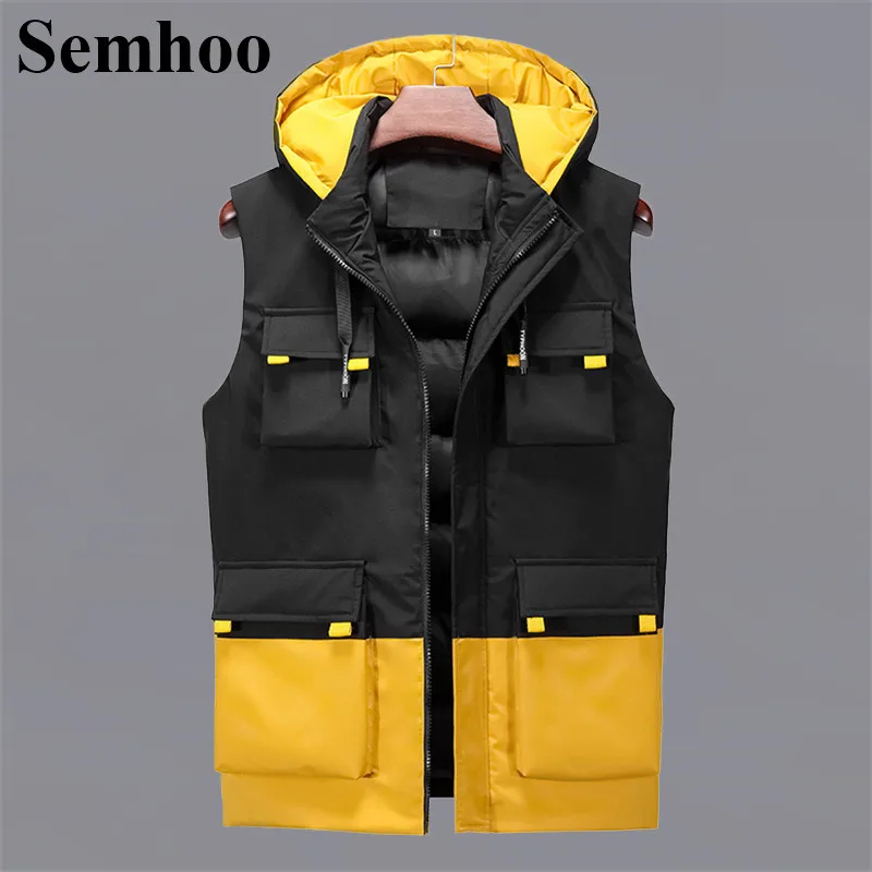 

Mens Sleeveless Vest Winter Fashion Casual Hooded Simple Loose Plus Size Vests Male With Many Pockets Tooling Waistcoat Mens